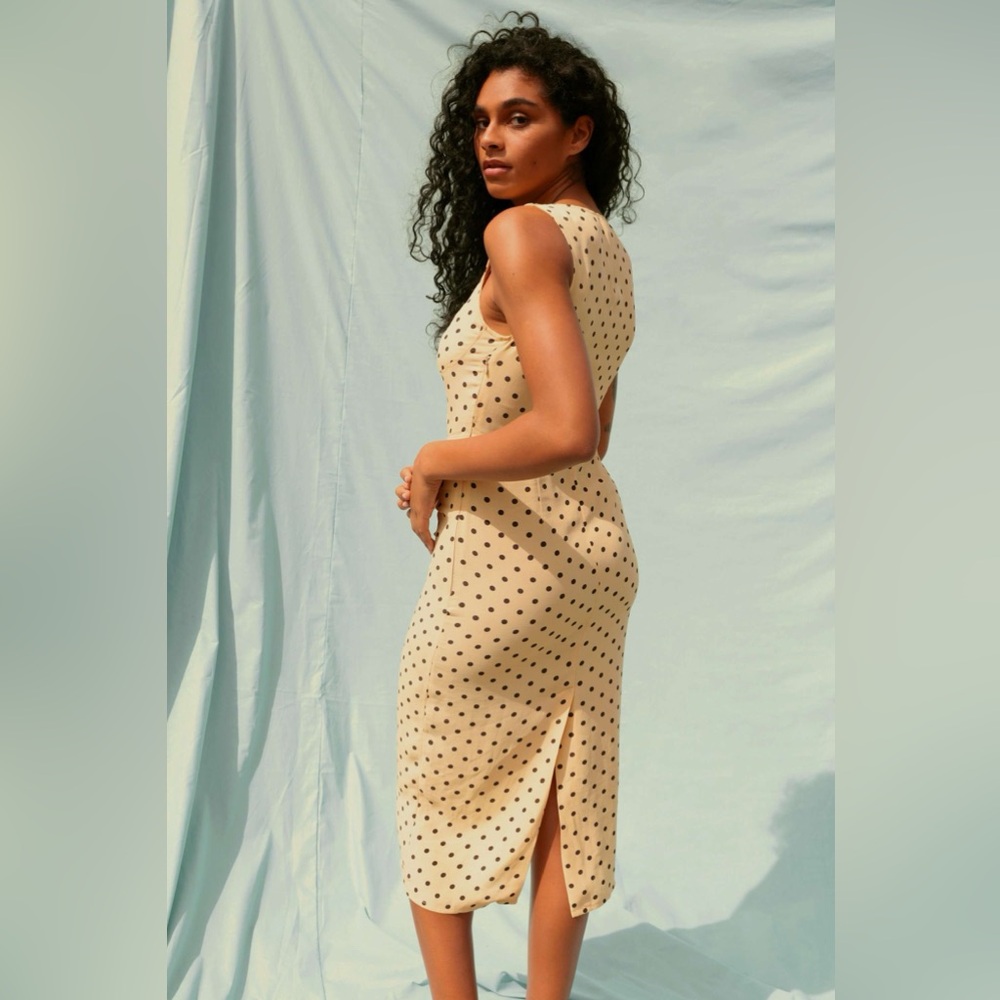ROUJE Butter Yellow Polka Dot MIDI Dress Size 38